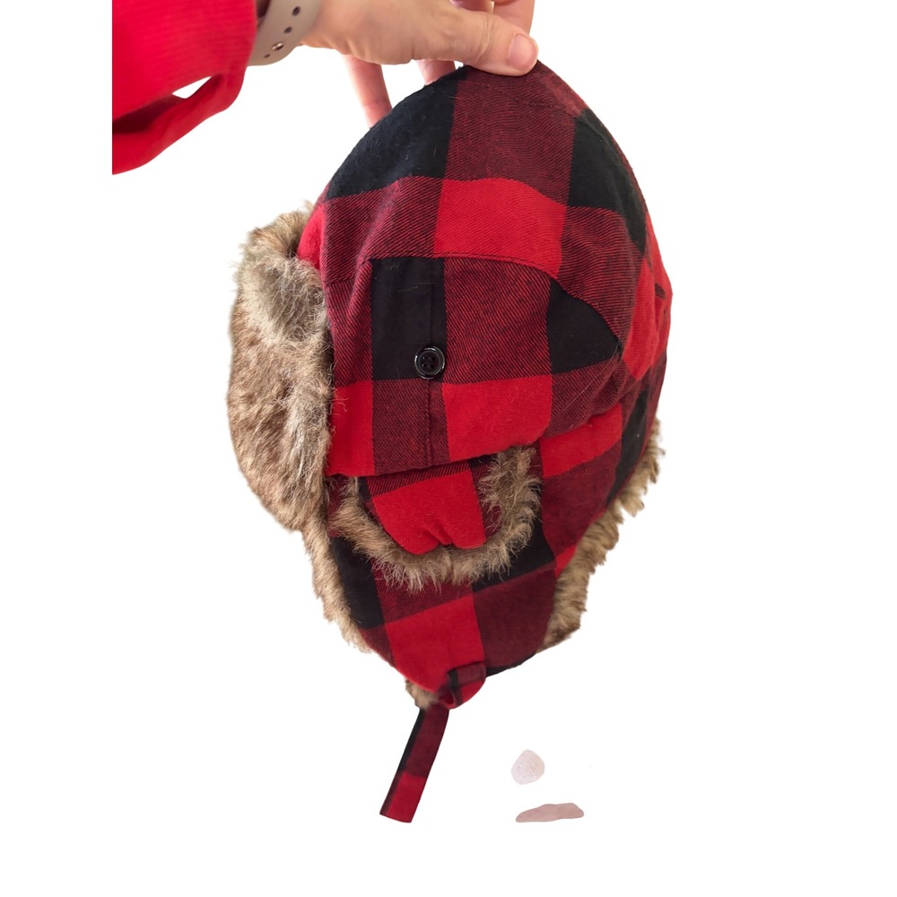 RedHead Buffalo Plaid Trapper Hat Red Black Faux Fur Flap Hunting Winter L/XL - Picture 6 of 11